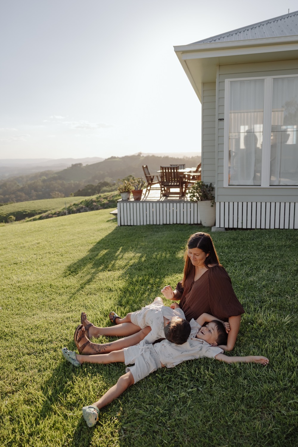 Tiaki with her two sons at home in the Sunshine Coast hinterland