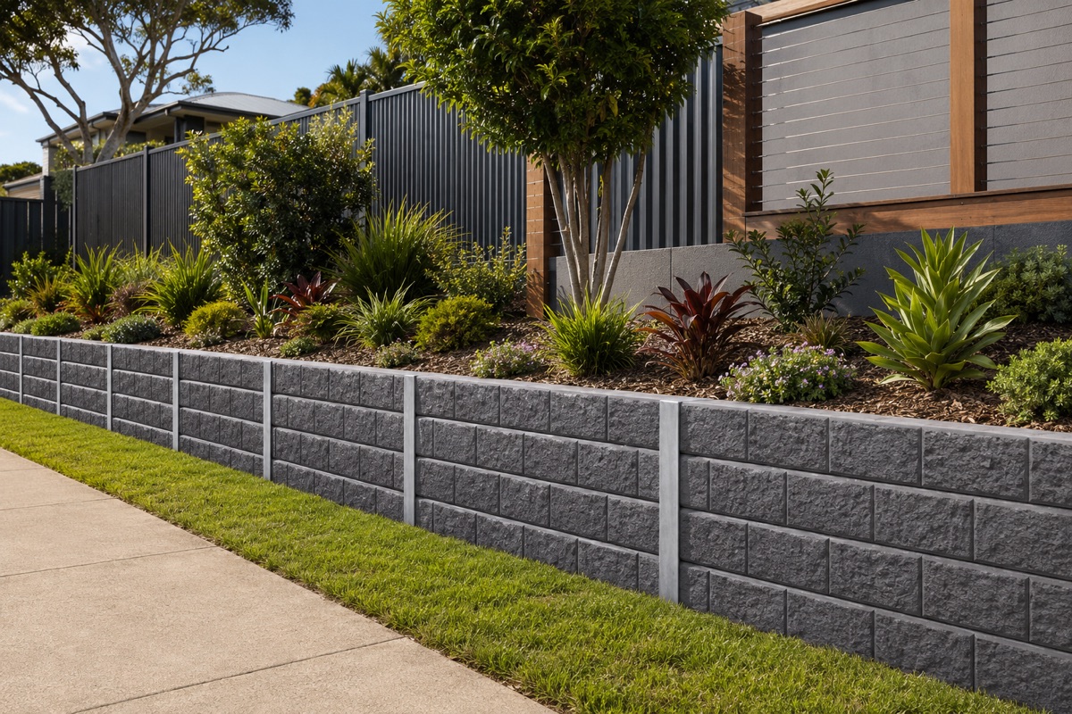 Concrete block retaining wall and garden bed by CoasTrade on the Sunshine Coast